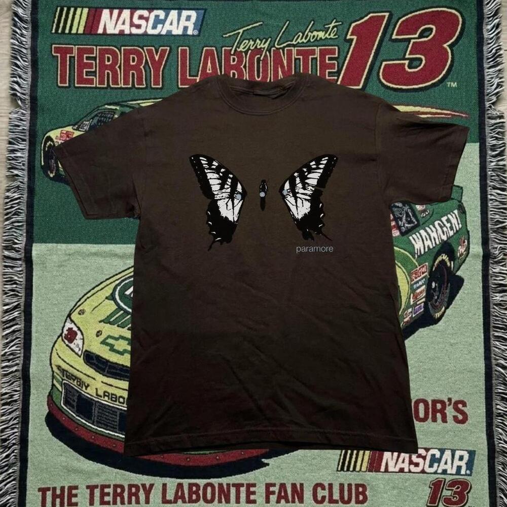 Brown Butterfly Tee With Black And White Accents